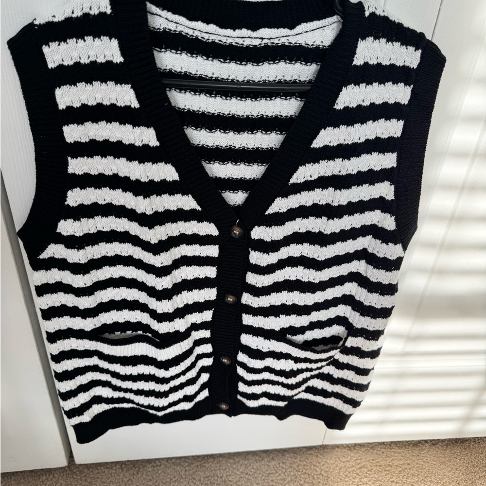 Black and White V-Neck Sweater